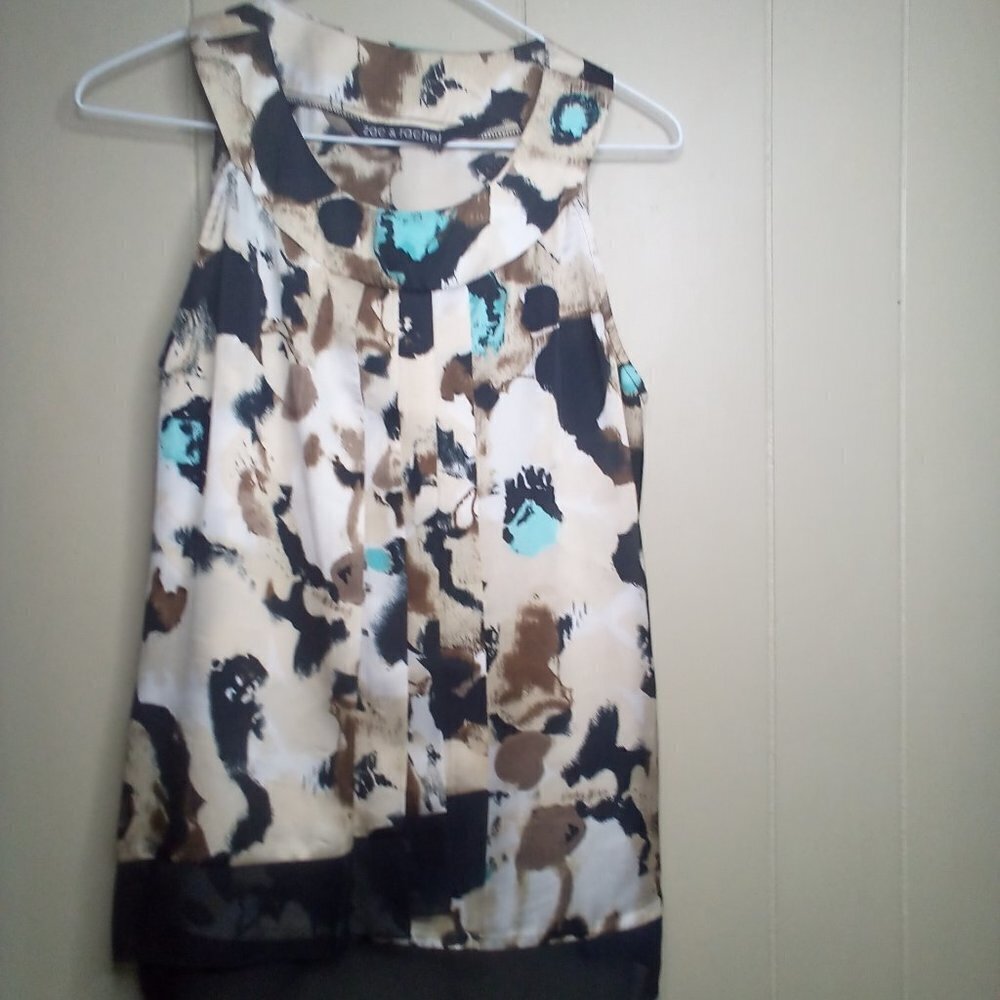 Zac & Rachel Blouse S Sleeveless Layered Brown Teal